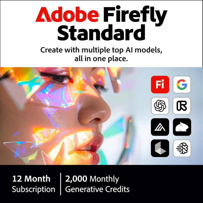 Adobe Firefly Standard | 2,000 Monthly Generative Credits | 12-Month Subscription [PC/Mac Online Code]